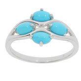 Sterling silver ring featuring oval blue turquoise gemstones in a stylish design, perfect for elegant jewelry collections.